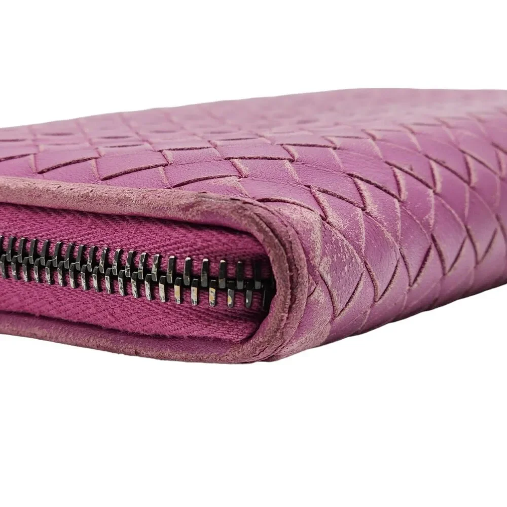 Bottega Veneta Intrecciato Leather Zip Around Wallet in Orchid